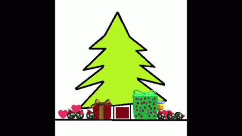 an animation picture of a holiday tree and presents