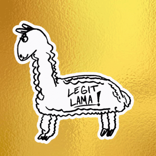 a white llama sticker on a blue background