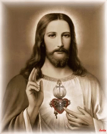 jesus holds a rosary and pens his fingers