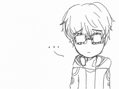 cartoon boy with glasses, looking at soing