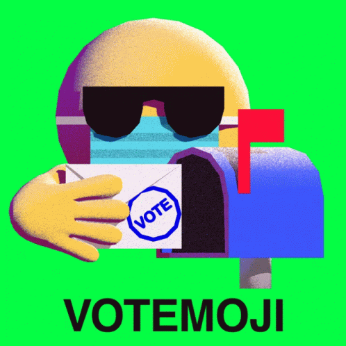 a man holding a vote sign with a green background