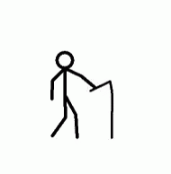 stick figure with stick figure next to white object