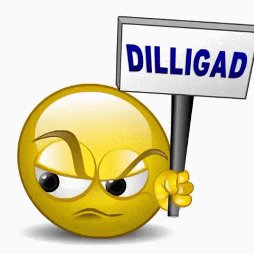 a sad face holding a sign that says dillligad