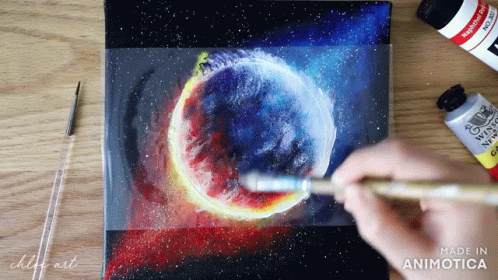 an artist is painting an image with a pencil