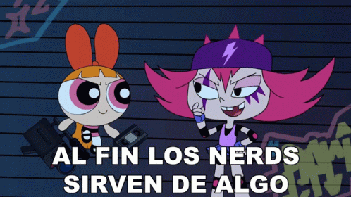 two cartoon characters with the words al fin los nerds