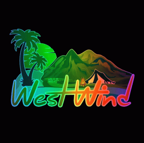 the word westwind written next to a silhouette of palm trees and mountains