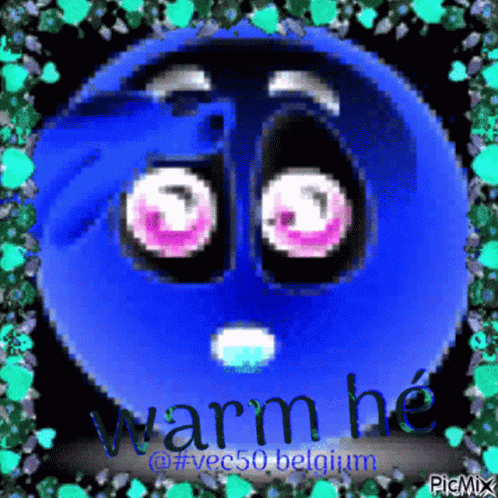 a computer graphic with an animated orange face with the word warm he