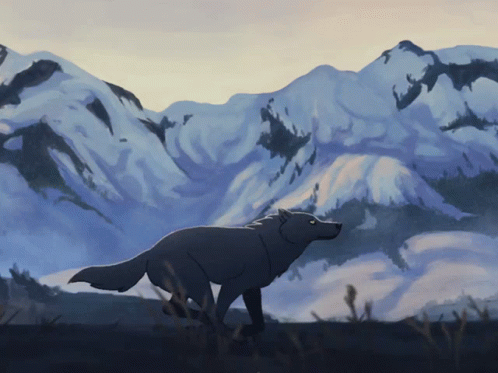 a drawing of a fox in the mountains