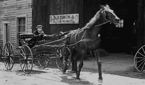 old pograph of a man and horse pulling an old carriage