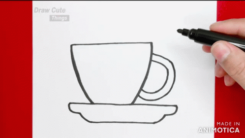 the coffee cup is drawn on paper with marker