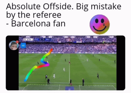 a cellphone with a caption in front of it says, absolute if big and big mistake by the referee barcelona fan