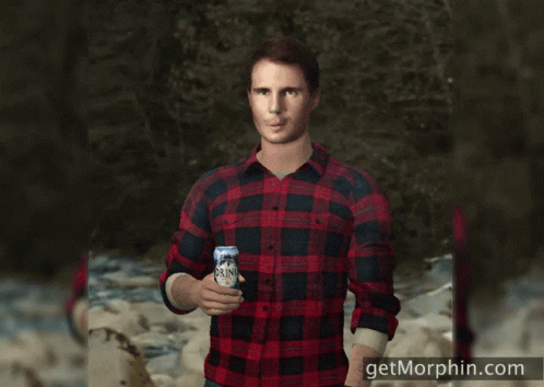 a man holding a bottle and wearing a plaid shirt