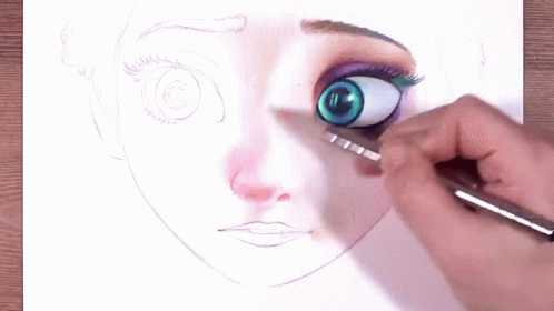 a woman using an eyeliner pen and marker to draw a human face