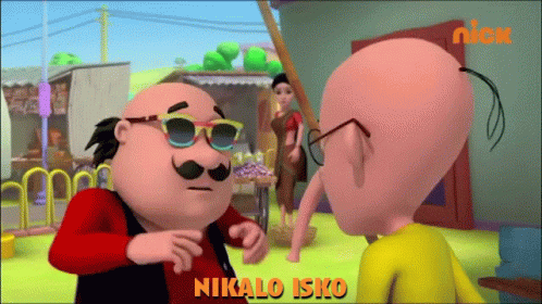an animation of an animated man in sunglasses with one eye on another man