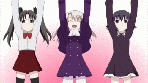 a group of anime girls wearing little dresses