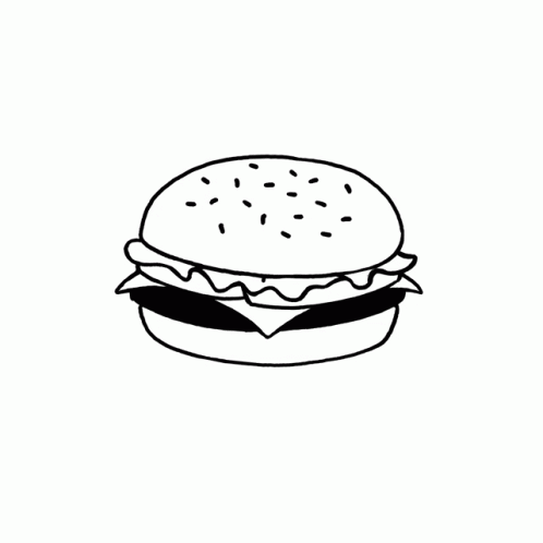 a black and white hamburger drawing with a sandwich