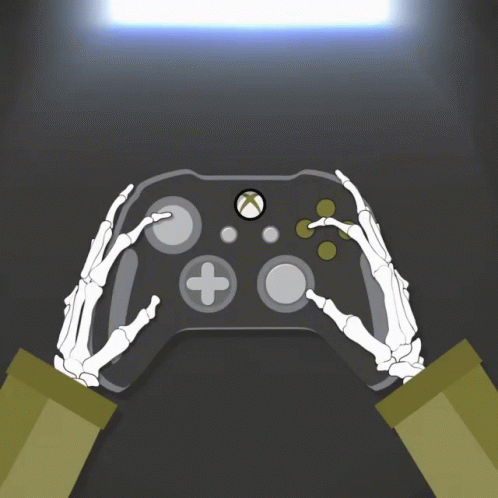 two hands hold an interactive controller with a light coming through