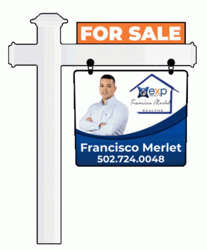 a real estate sign with a sales sticker hanging from the pole