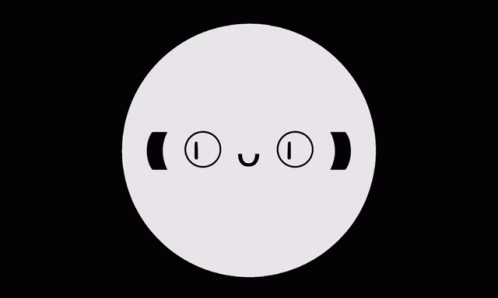 white circle with smiling faces on black background