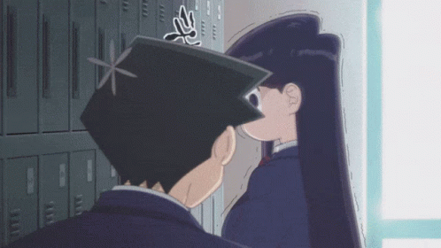 an anime character is leaning against lockers with a hat on his head