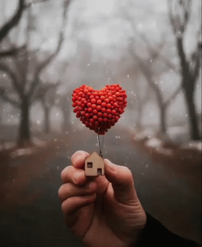a person holds up a heart shaped decoration