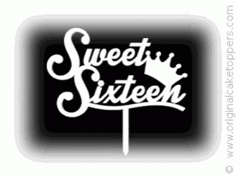 a black and white po of the words sweet sixteen on a stick