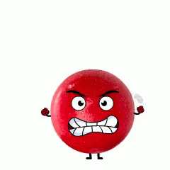 an odd ball with a large angry face on a white background