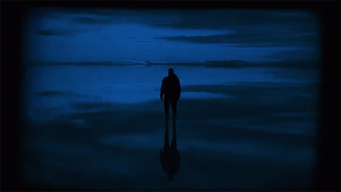 a silhouette of a person standing in the middle of water