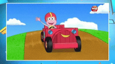 an image of an animated toy car with a woman driving it