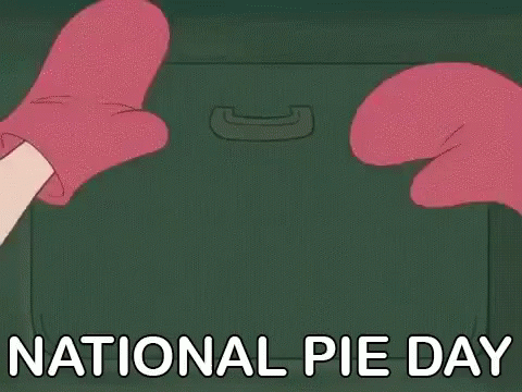gloves sticking out of a piece of luggage text reads national pie day
