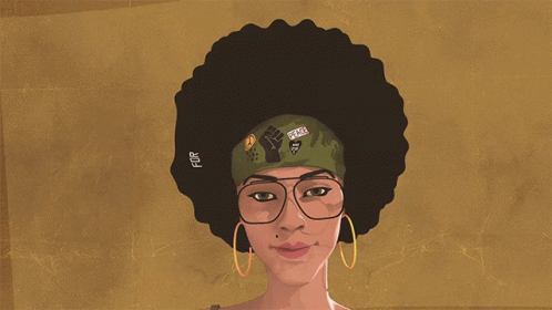 an illustration of a woman with glasses on and afro hair