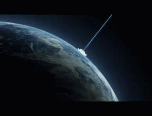 the earth in dark space with a satellite device sticking out
