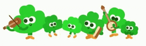 an animated picture of a group of little green characters