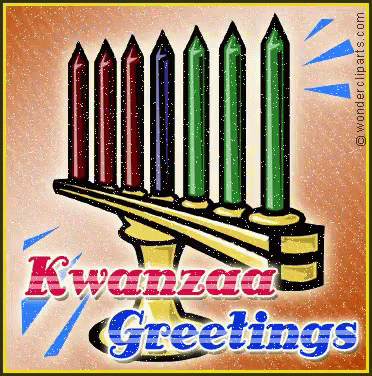 the 7 candles on top of each other are representing kwanana, and the name'greeting'is written in red and blue ink