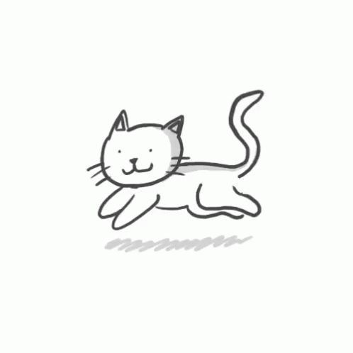 a cartoon cat running and smiling with his head tilted