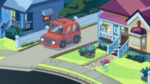 the simpsons house and truck are in a stylized scene