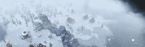 the skiers are skiing down the hill in a snow storm