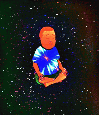 a digital painting of a man in space sitting cross legged