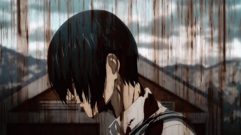 anime man with eyes closed staring into a rain shower