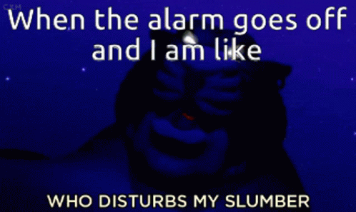 the quote says, when the alarm goes off and i am like who disturbs my slumberer?