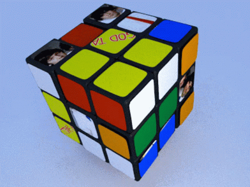 a rubiks cube made out of different colored squares