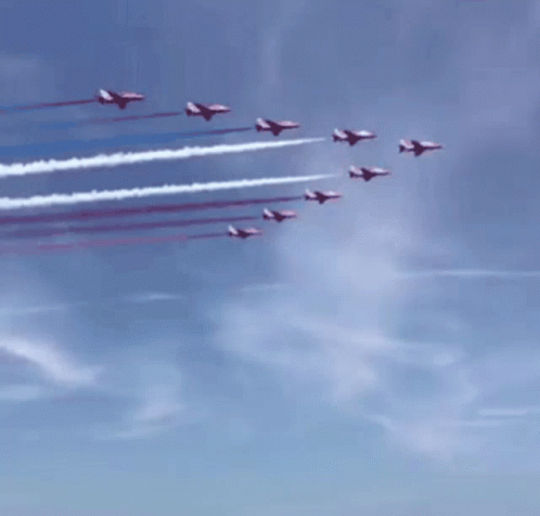 planes fly in formation into the sky in formation