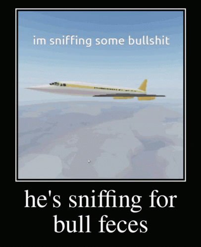 there is a picture with a airplane saying he's sniffing for bull faces
