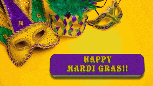 a pair of masquerades with a happy mardi gras label