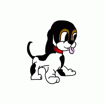 a cartoon dog with blue eyes and a black nose