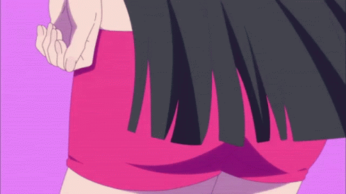 an animated girl poses with her hands under her hips