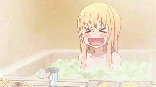 anime girl with long hair in sink making face in the faucet