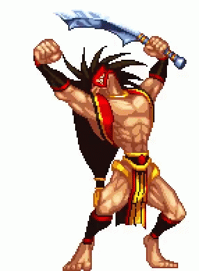 a pixel style image of a man holding a sword