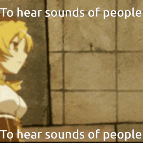 a picture with an anime character and words stating to hear sounds of people