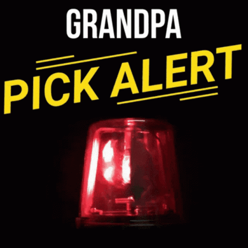 the words grandma pick alert on a background of a blue light